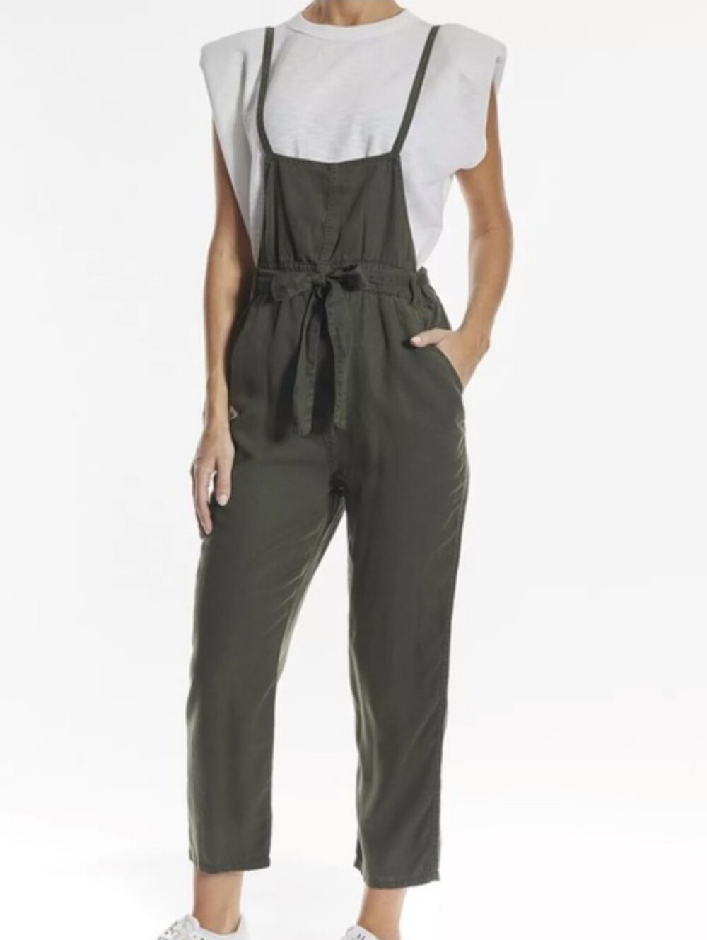 OAT New York Womens Belted Jumpsuit Overalls One Piece Olive Green Sz Large